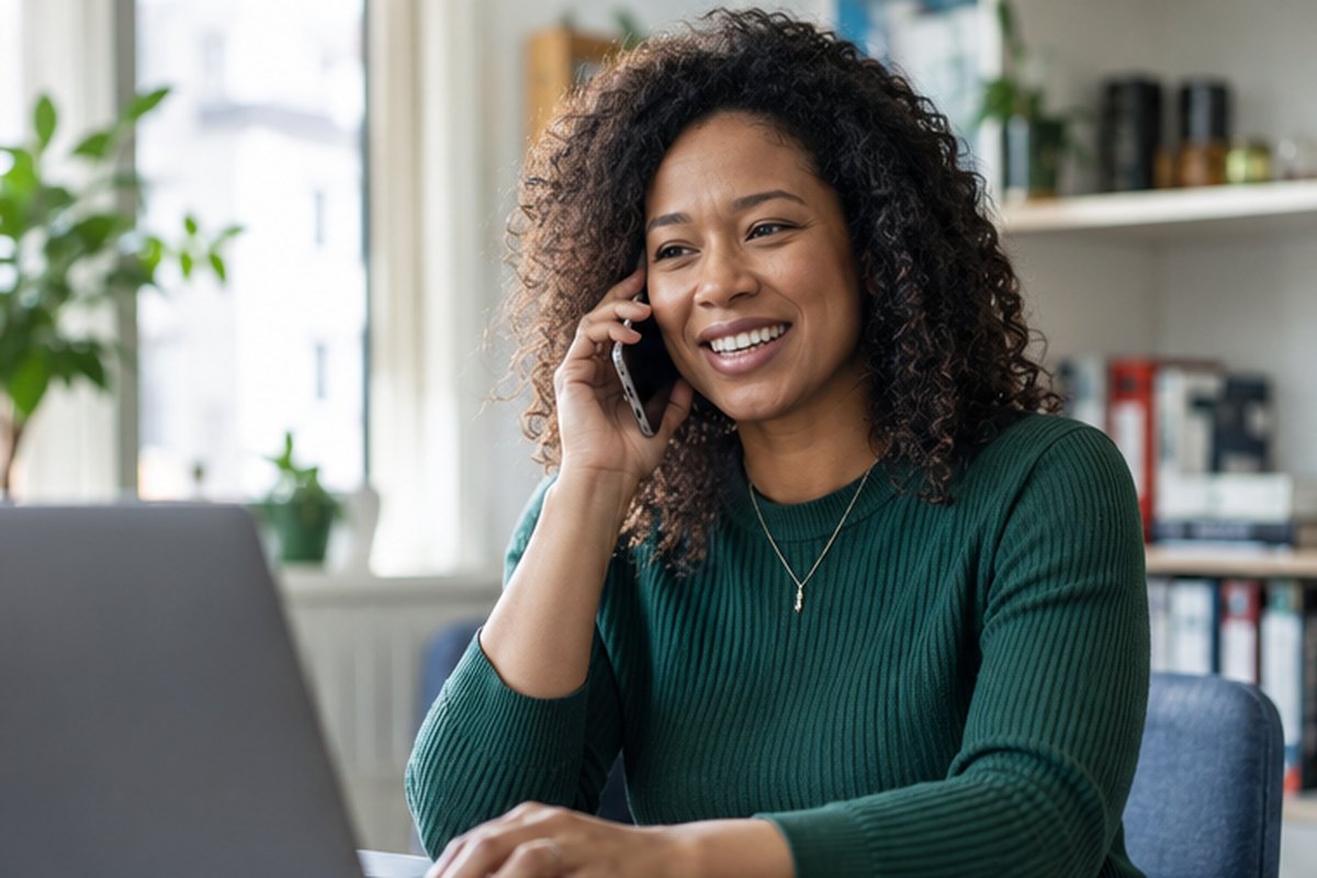 Business energy adviser speaking with a small company owner by phone, relevant to how we use quote-request information