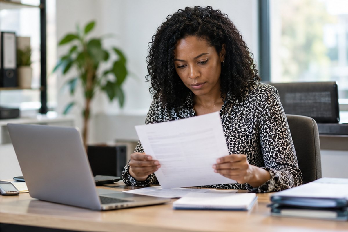 Finance manager checking business energy VAT paperwork, relevant to ccl charges and exemptions for businesses